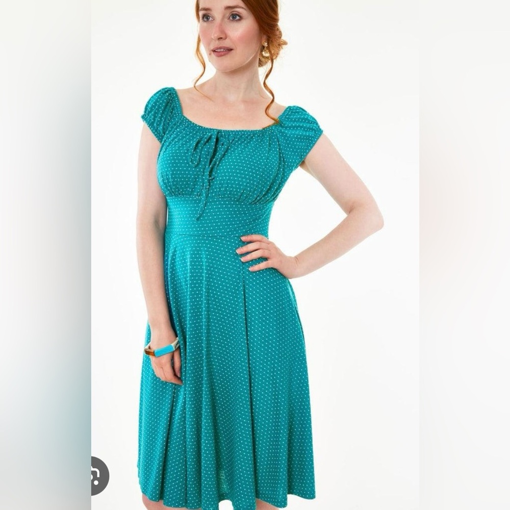 Voodoo Vixen Teal Tessy Polka Dot Dress Large L